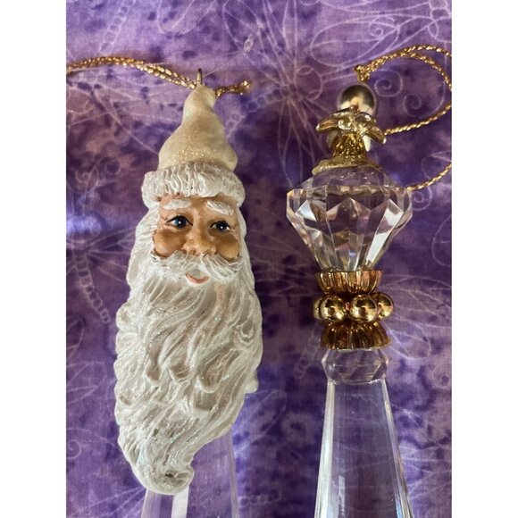 Dangle Acrylic Prism Gold Beads Santa Christmas Holiday Ornaments Set Of 4 - Picture 2 of 3